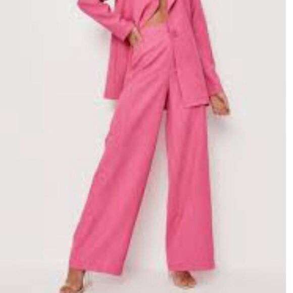 New! TALL Coral Pink silky inner lining Linen wide leg pants - Picture 2 of 12